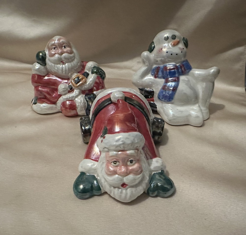 Majolica Santa Claus and Snowman Figures Porcelain Christmas Home Decor
