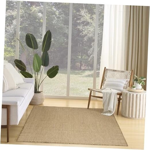 5x7 Courtyard Jute Area Rug - Easy Clean Non-Slip Rectangular Rug