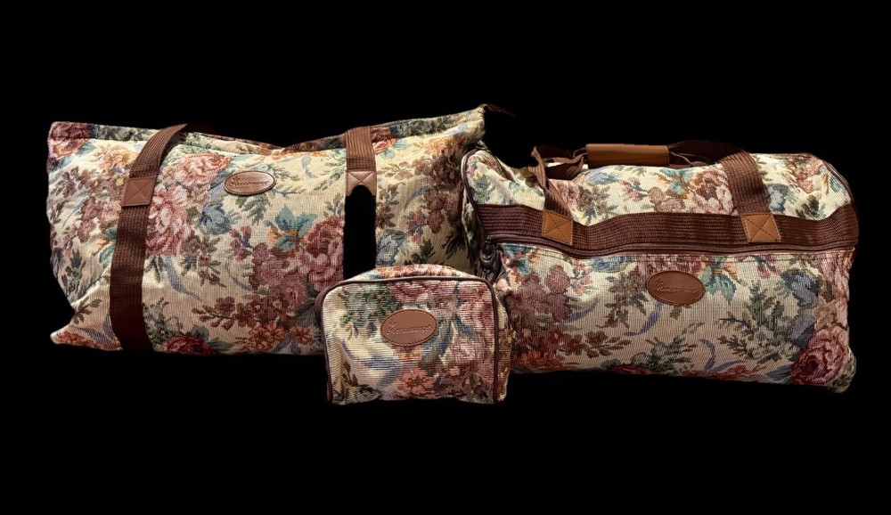 NWOT Floral Tapestry 3-Piece Set - Large Duffel, Tote & Cosmetic Bags in 19x12, 24x14 & 8x6  