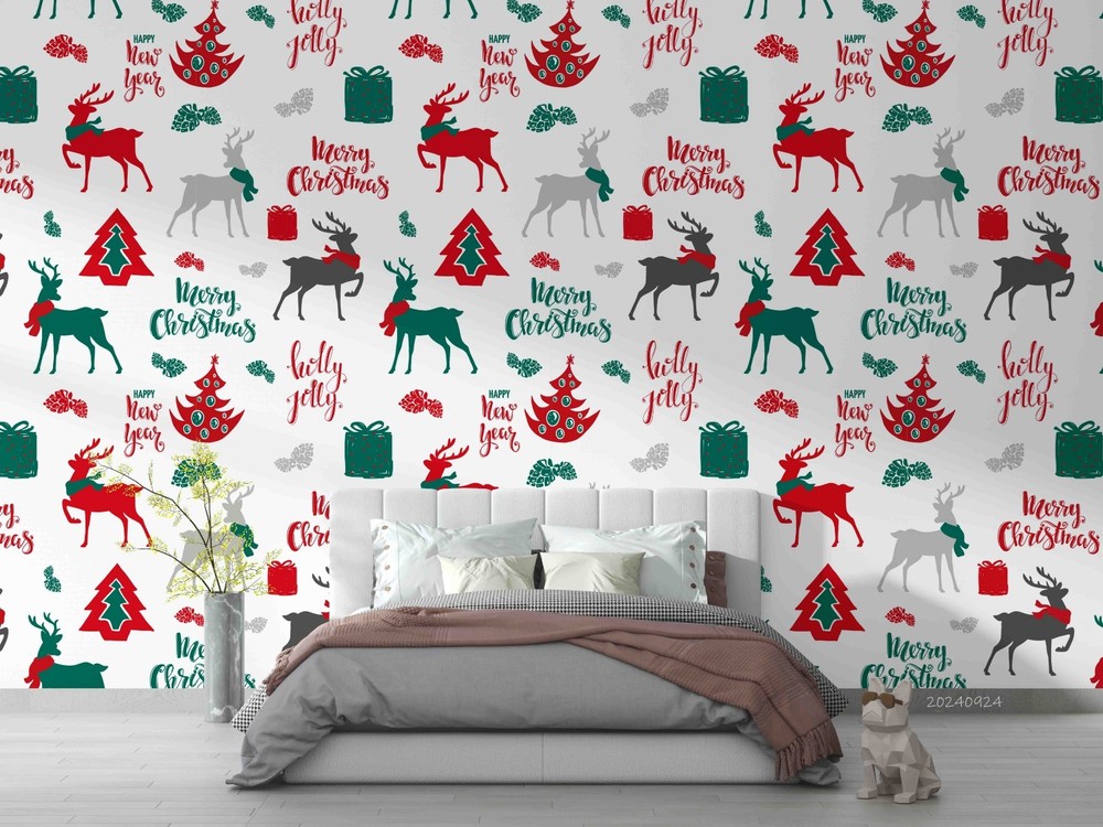3D Christmas Tree Deer Pattern Wall Murals Wallpaper Murals Wall Sticker