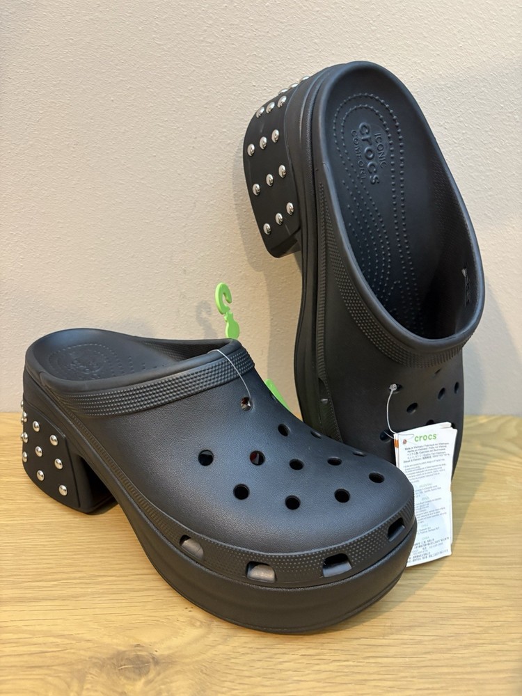 Crocs Siren Studded Clogs Black Silver Studs Chunky Heel Punk Mens Size 12 New