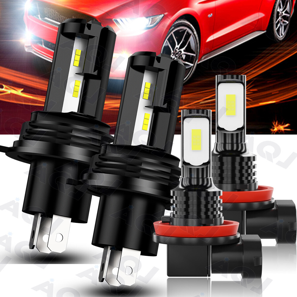 Front Combo H4 H11 LED Headlight Fog Light Kit 6000K White 2 Sets