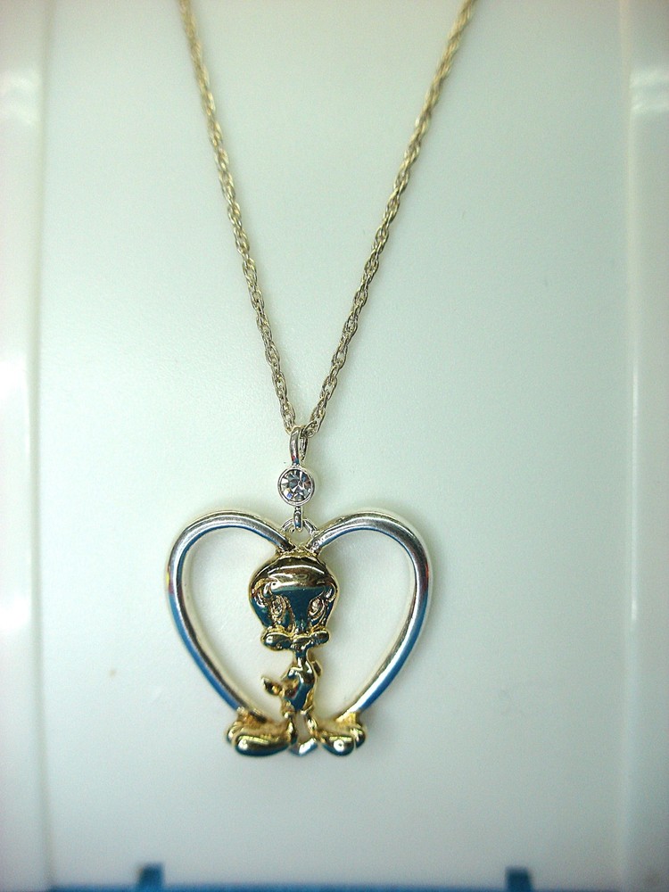 LENOX STERLING WARNER BROS. TWEETY BIRD IN HEART PENDANT WITH 20