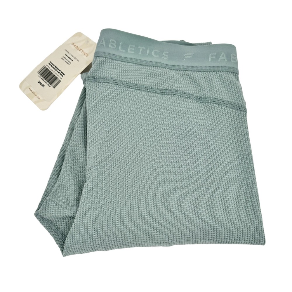 Fabletics Womens Medium Crystal Lounge Leggings Silvermist Blue Waffle Knit