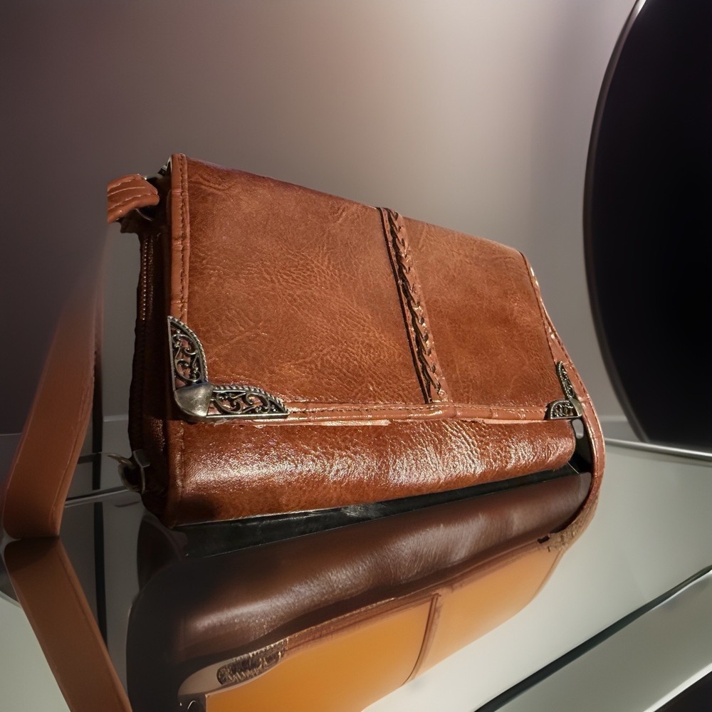 Leather Brown Crossbody Wallet Purse Zip Organizer Adjustable Strap