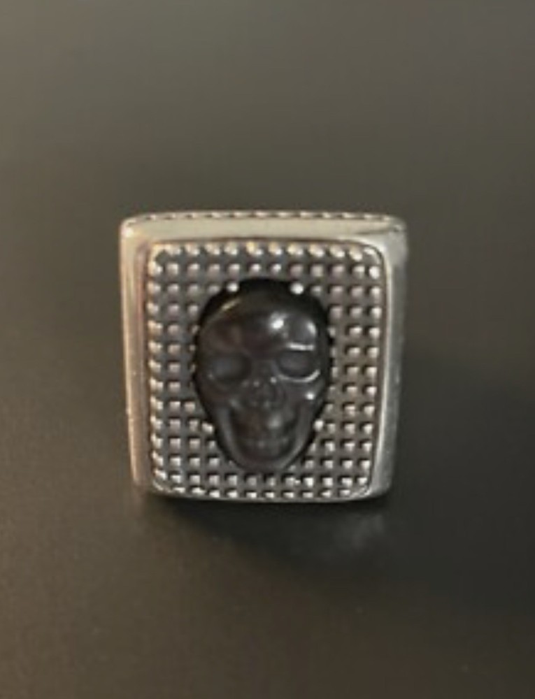 NWT Men's King Baby studio Large Square Ring With Skull,sz 11.5,black Jet Stone