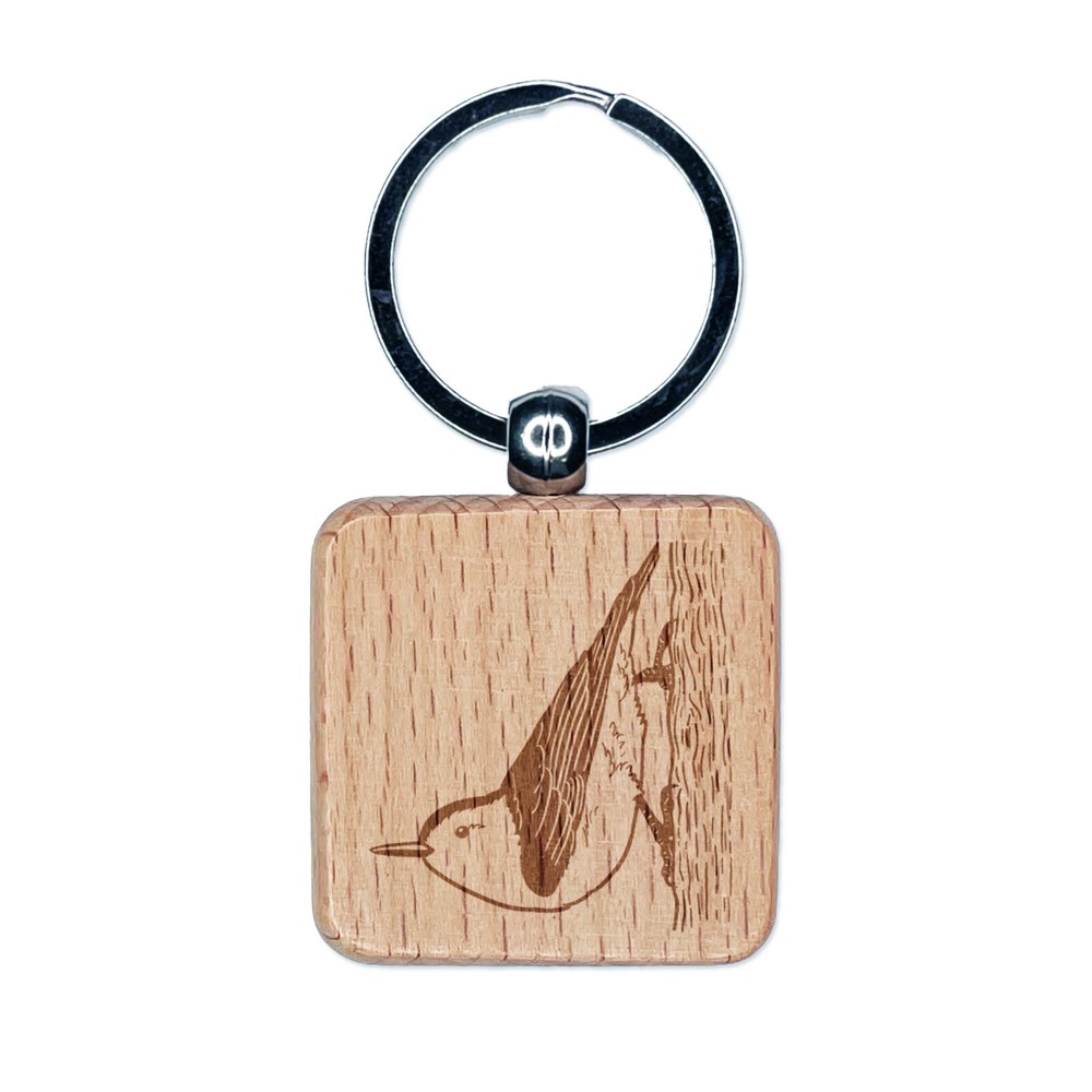White-Breasted Nuthatch Engraved Wood Keychain Charm Tag
