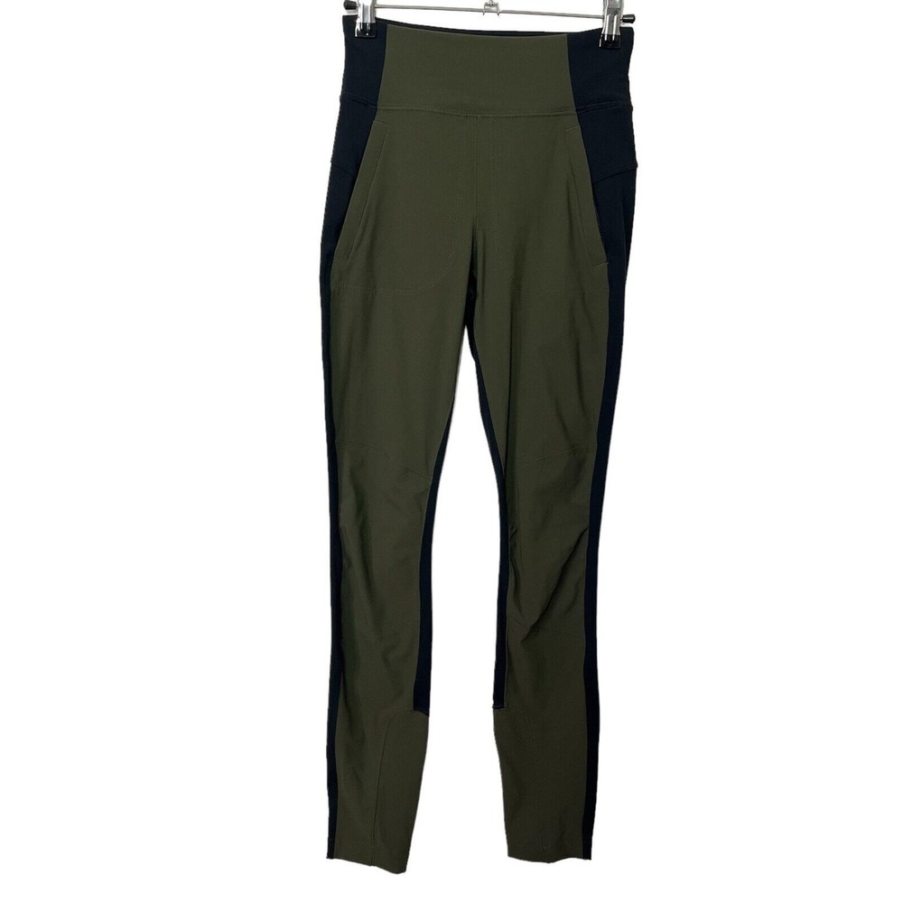 Athleta Highline Hybrid Ankle Leggings in Olive Green Black Ponte Size 2 for Women