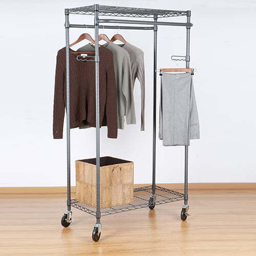 Double Rolling Garment Rack with 2 Adjustable Hanging Rods - Closet Organizer-image