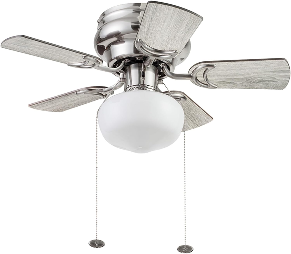 28 Inch Traditional LED Ceiling Fan with Pull Chain and Flush Mount Light