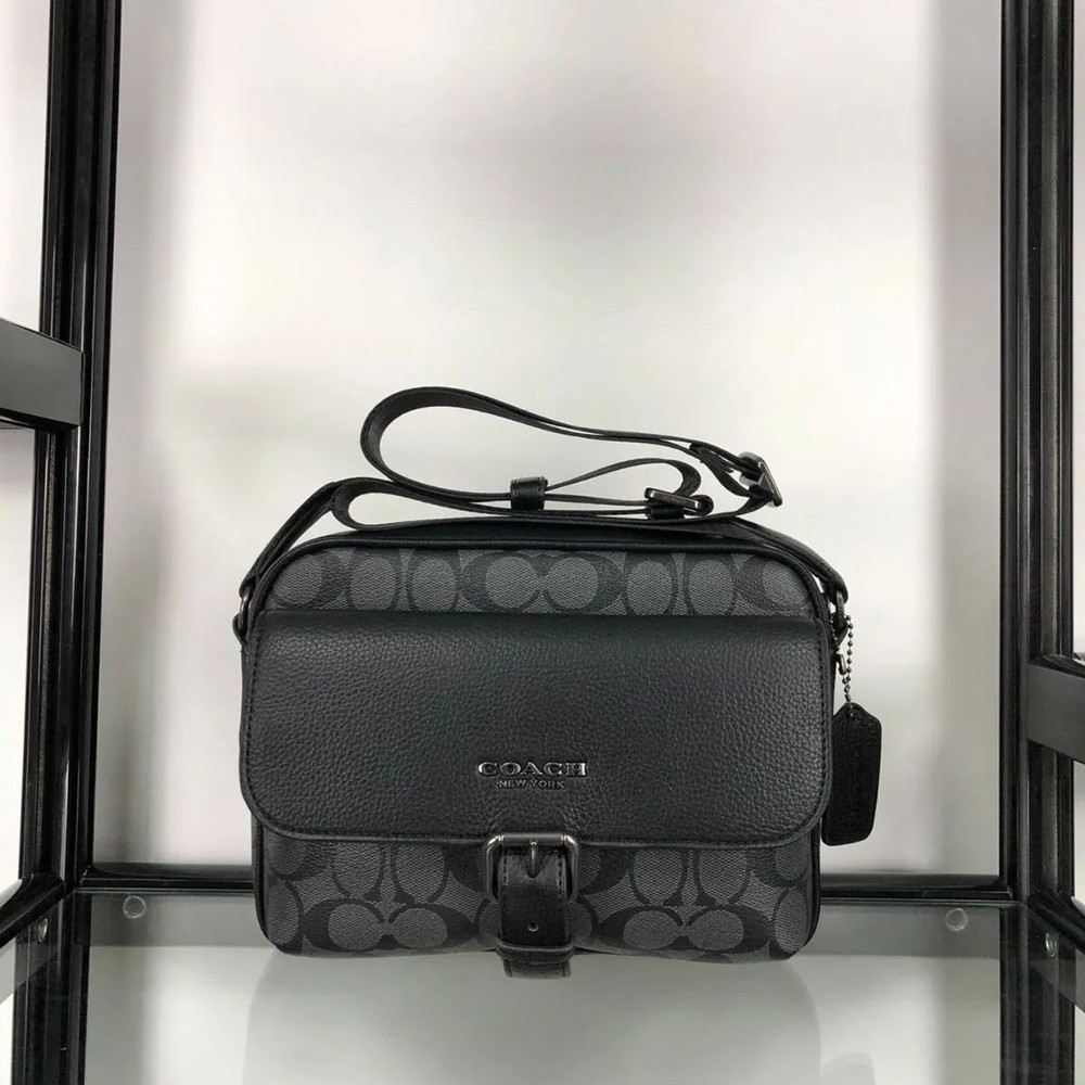 Coach Hudson Signature Canvas Crossbody Bag in Charcoal Black - New Outlet