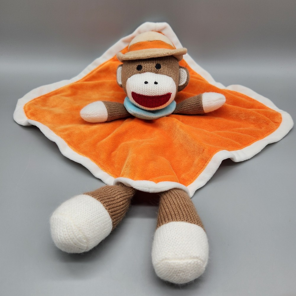 Baby Starters Sock Monkey Lovey Orange Security Blanket Rattle Satin Knit Plush