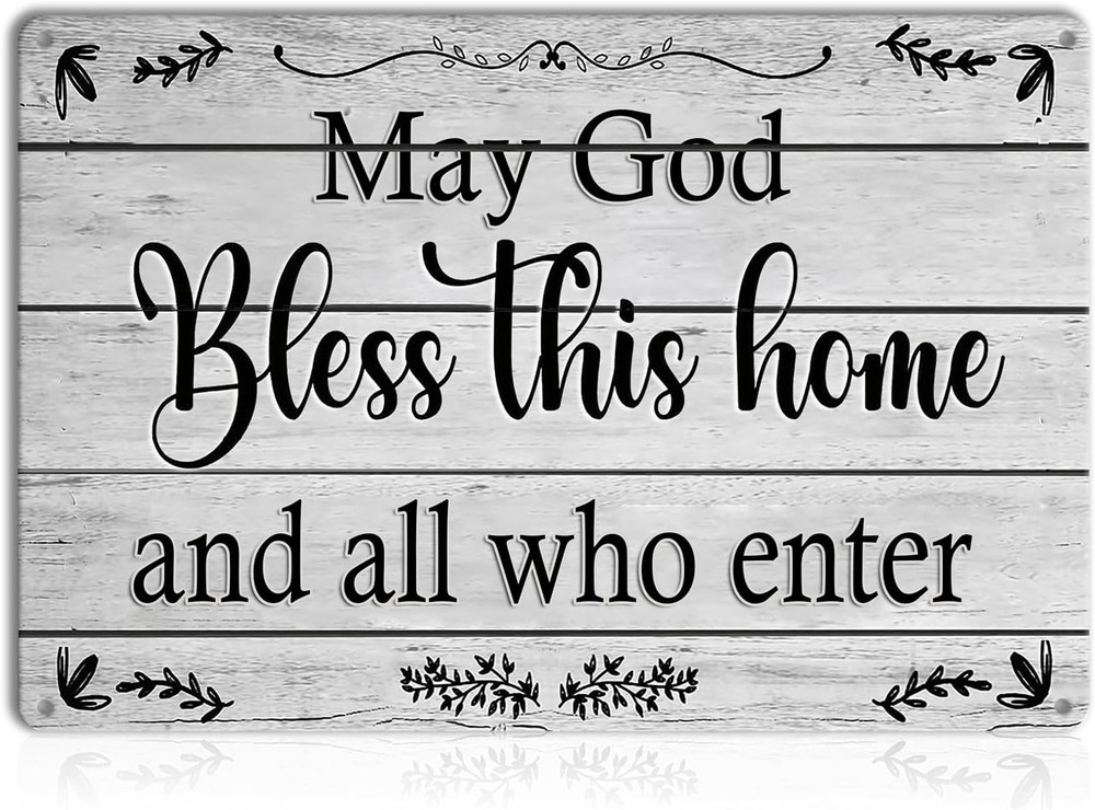 May God Bless This Home Tin Sign 8x12 Inch Christian Wall Decor Rustic