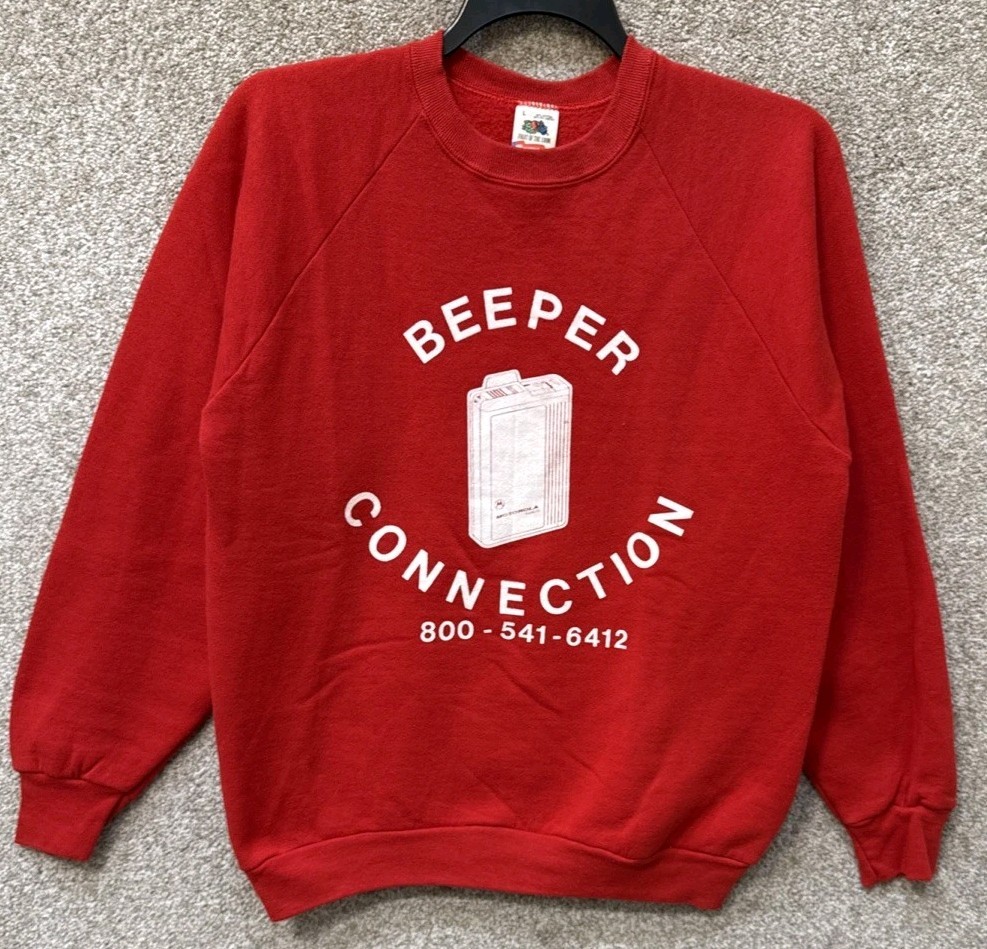 Vintage 90s Red Motorola Beeper Pager Sweatshirt Large USA Retro Crewneck