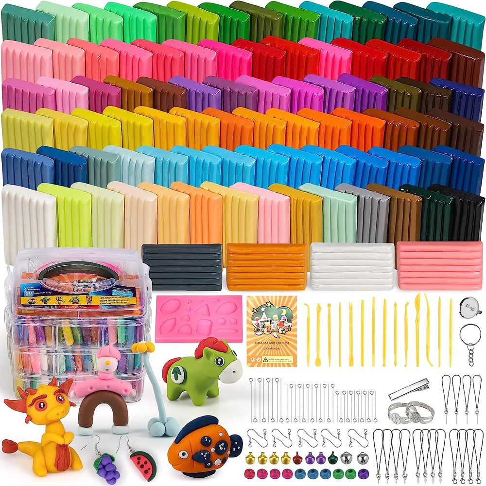 Polymer Clay 88 Colors, Modeling Clay for Kids DIY Starter Kits, Oven Bake Model