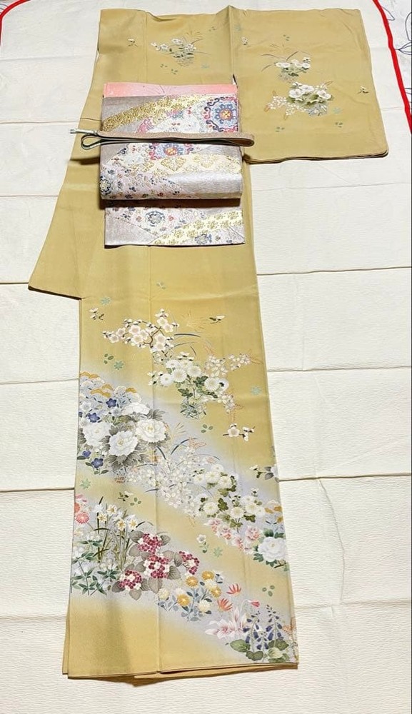 Visiting clothes full set, Tango chirimen, pure silk, gold-painted processing,