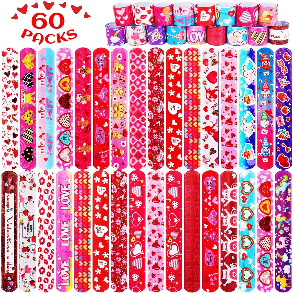 LUYI 60 Pcs Valentines Day Slap Bracelets Wristbands Valentines Day Gifts for...