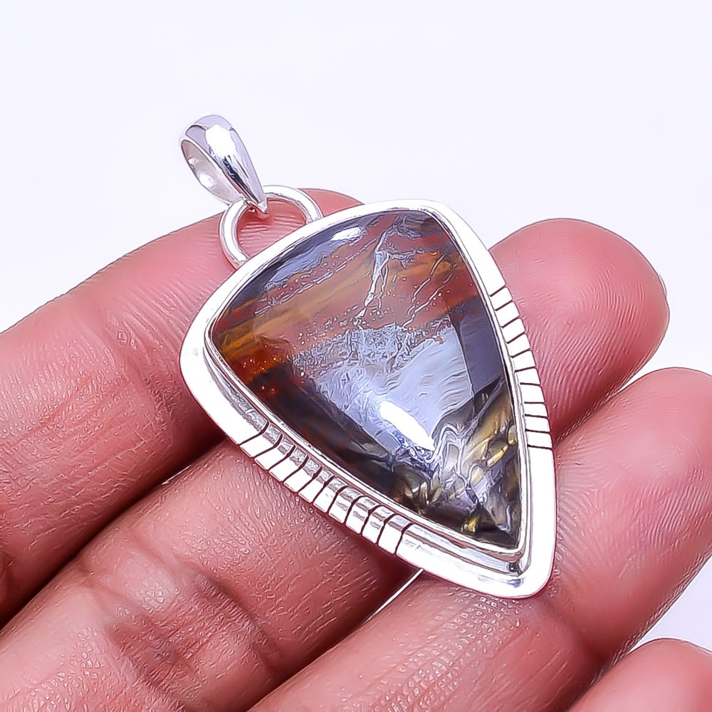 Iron Tiger Eye - South Africa Handmade 925 Sterling Silver Pendant 1.87