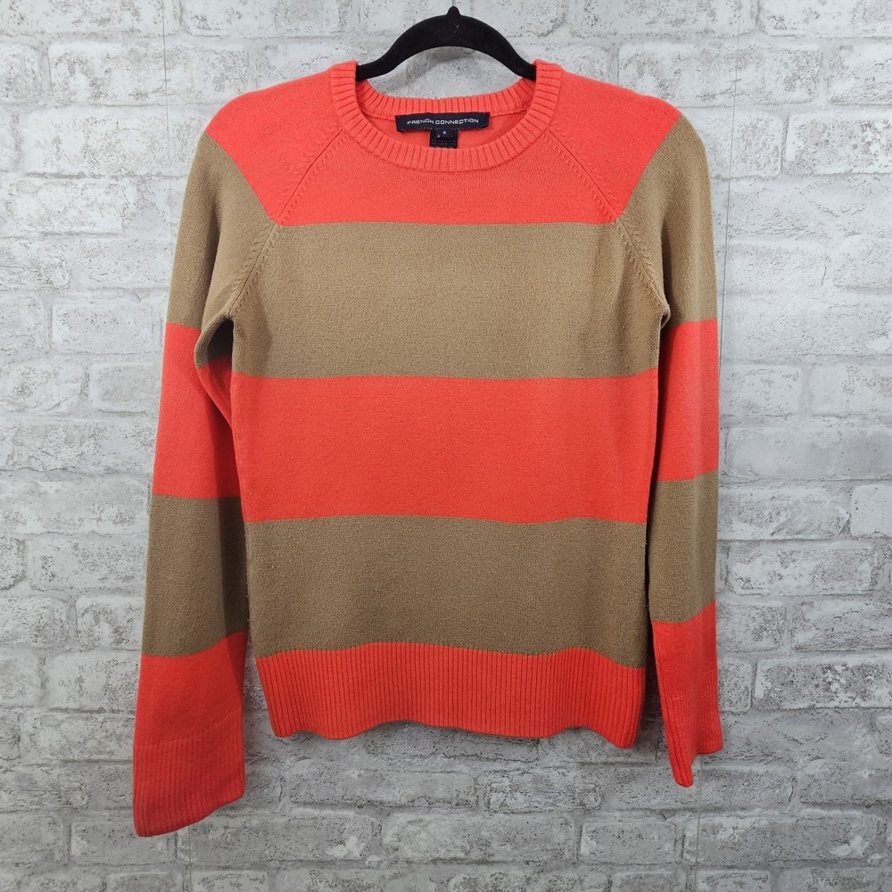 French Connection Striped Sweater orange/ brown Womens Size Small