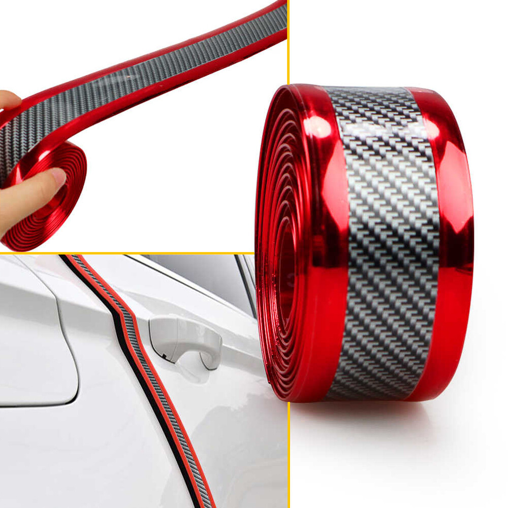Car Sticker Red Carbon Fiber Rubber Door Sill Protector Edge Guard Strip 3CMx2m