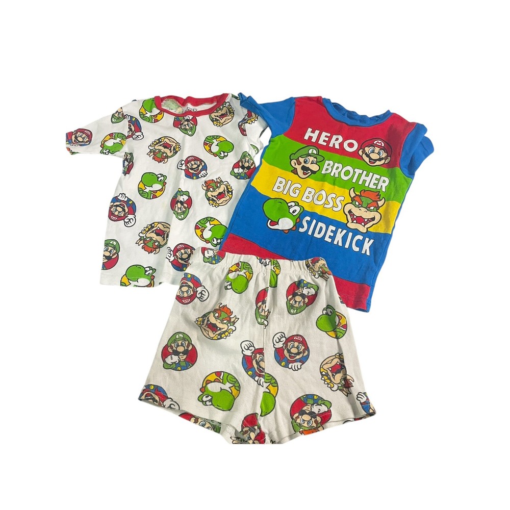 Mario Boys. 8 Blue White Pajama Set Shorts 2 Shirts Stretch Cotton