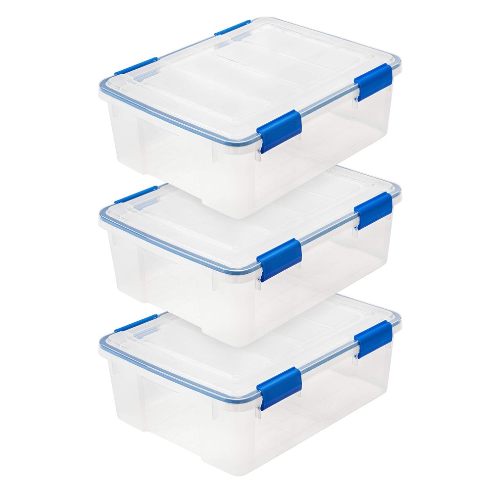 IRIS USA WeatherPro 27 Qt BPA-Free Storage Bins with Lids 3-Pack Plastic Containers