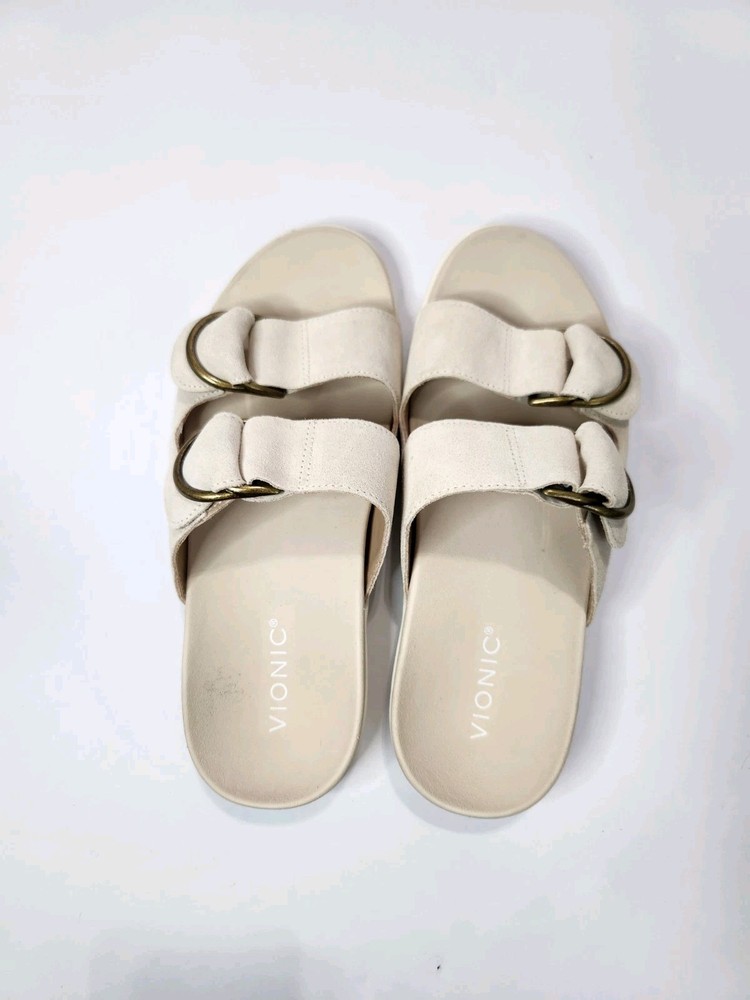 Vionic Corlee Comfort Sandals in Cream Suede Size 8.5 Wide