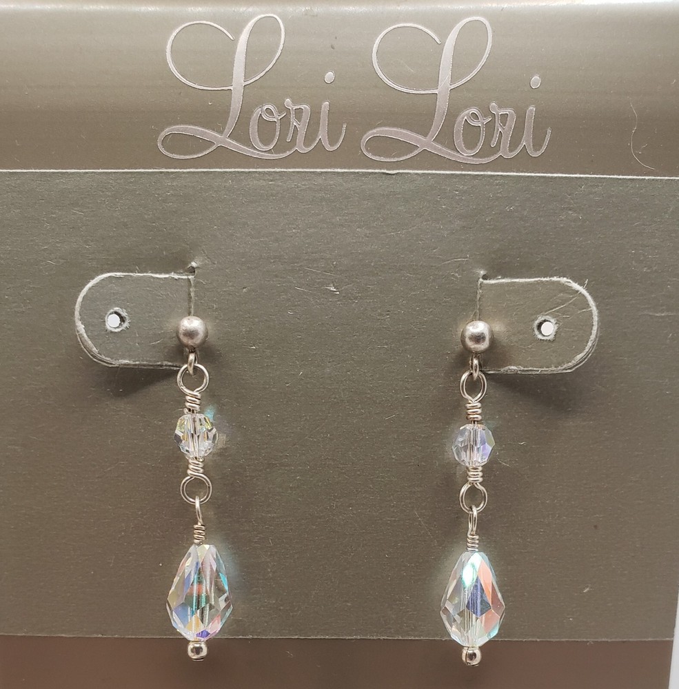 Lori Swarovski Clear AB Teardrop Earrings on Silver Posts New Limited