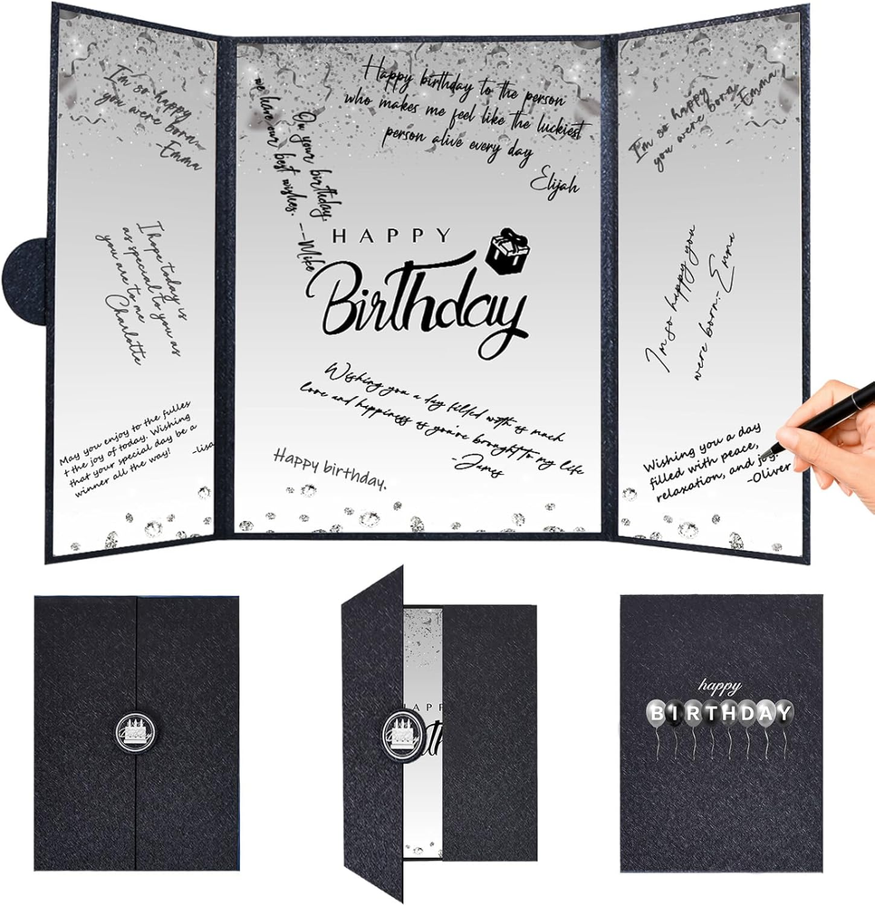 Black and White Birthday Decorations Women Men, Creative Birthday Guest Signatur