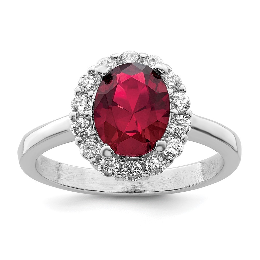 Sterling Silver Polished Rhodium-plated Red and White Cubic Zirconia Ring Size 8