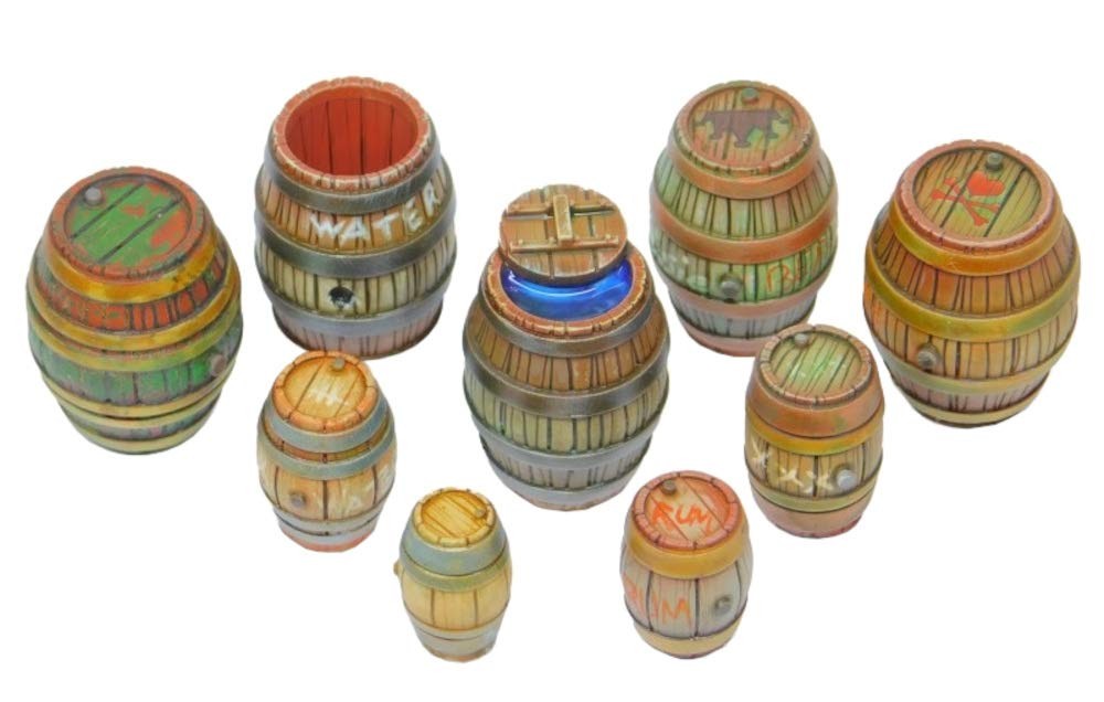 Green Staff World 9-Piece Wooden Barrel Miniature Set with Resin Details