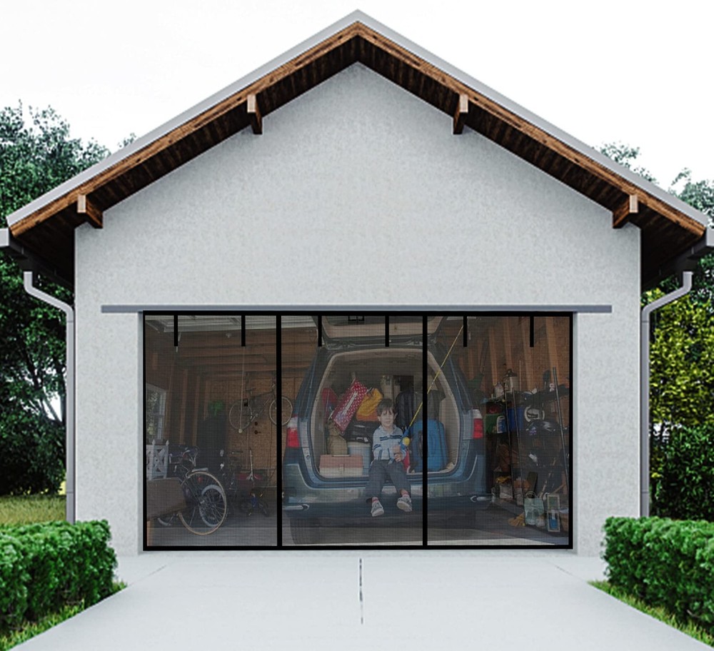 Reinforced Self-Sealing Double Garage Screen Door for 16x7FT 2-Car Garage-image