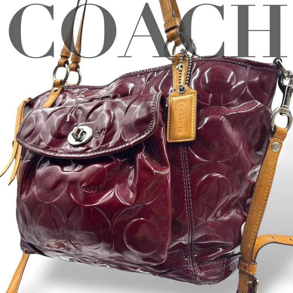 Coach Reza Enamel 2-Way Shoulder Tote Bag with Diagonal Strap