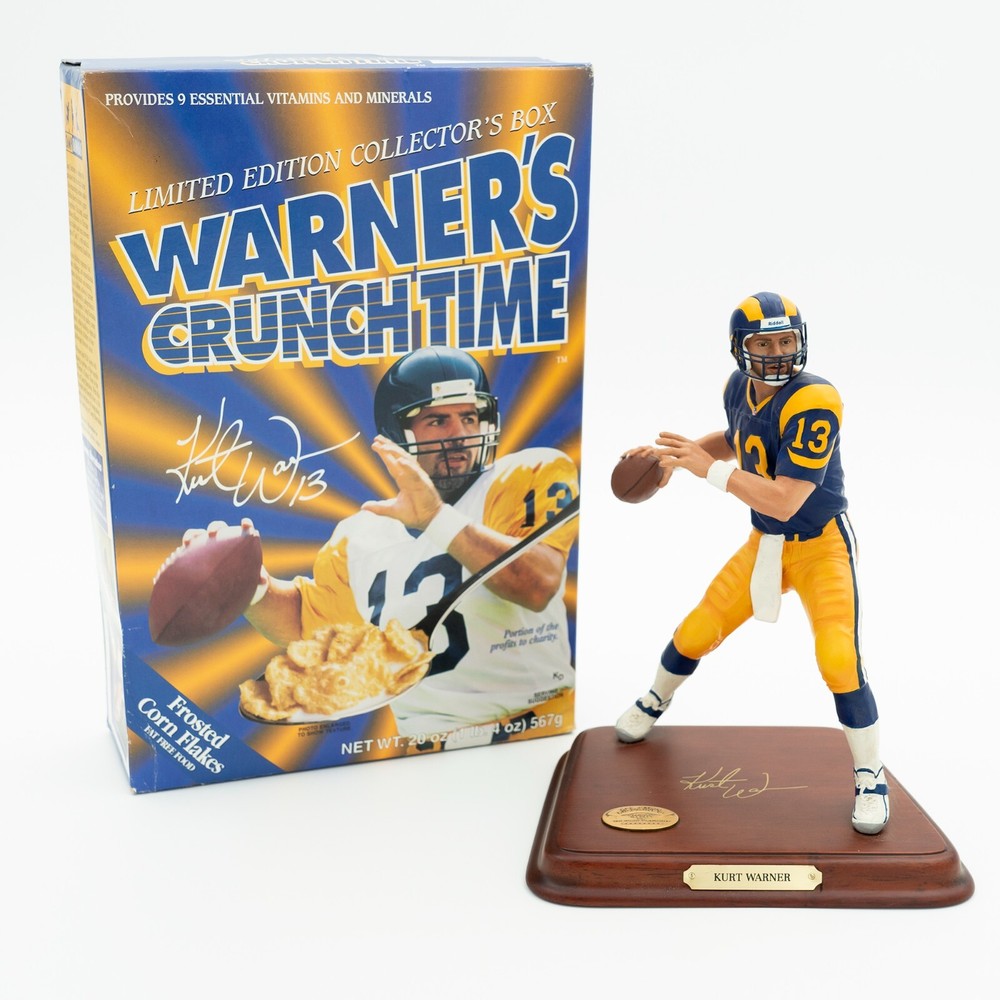 KURT WARNER  2 Pc Set: NFL Figurine LIMITED EDITION Warner's Crunch Time cereal