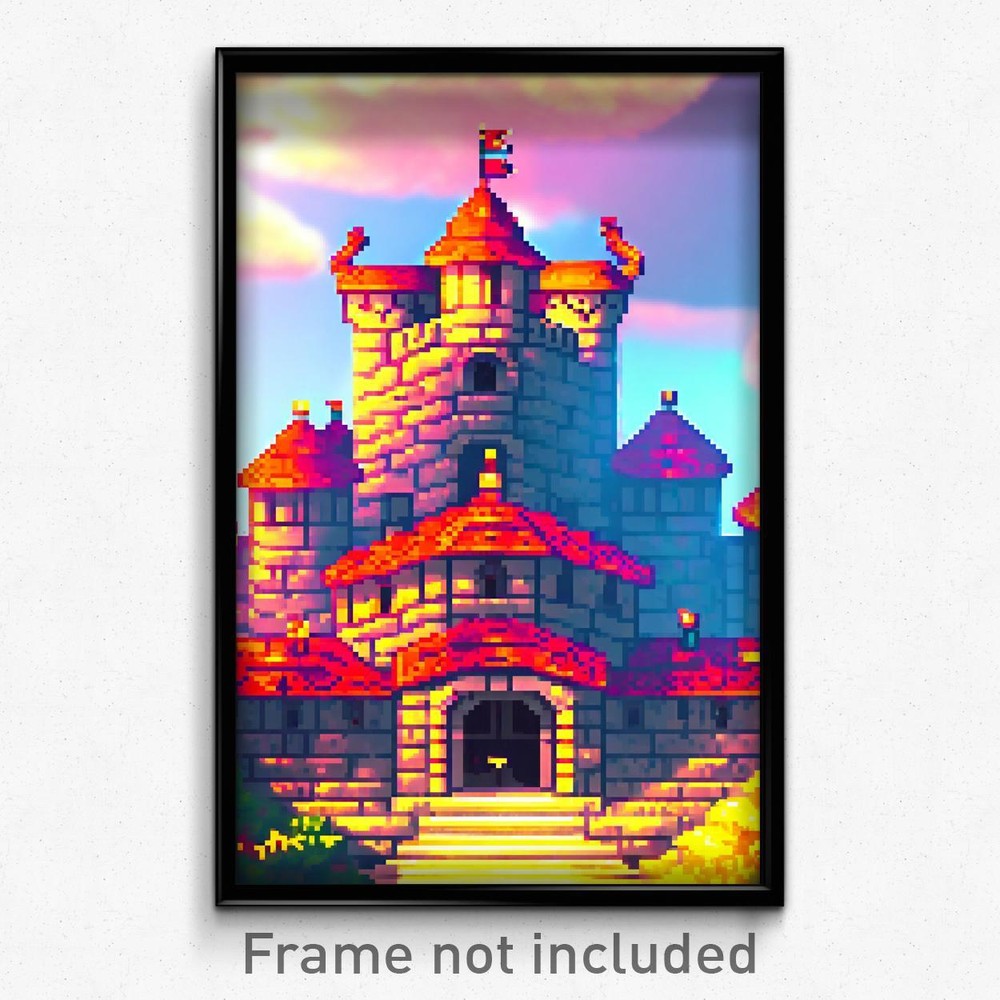 8-Bit Rosy Fortress Pixel Art Poster - Psychedelic Trippy Gamer Print