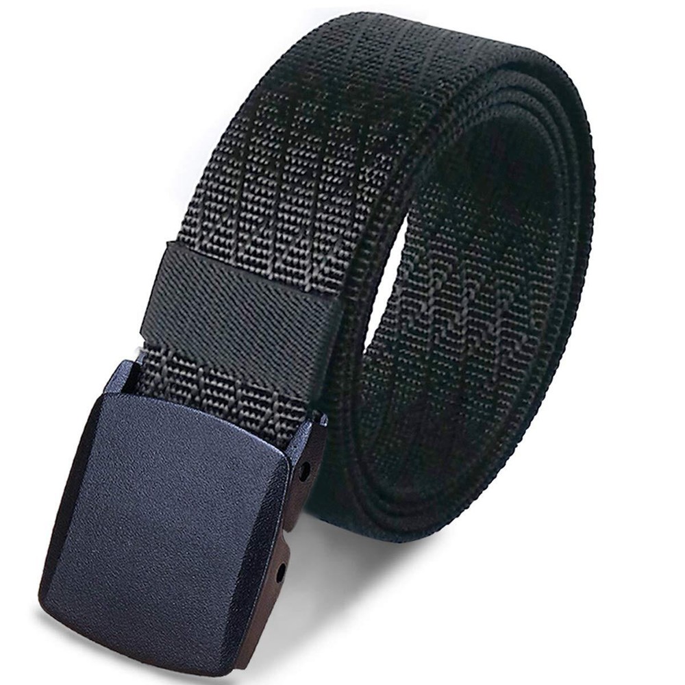 Mens Military Tactical Web Belt, Casual Nylon Webbing with No Metal Buckle,Bl...