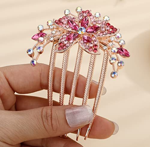 Boho Floral Hair Combs in Blue Purple Champagne Pink for Prom or Bridal