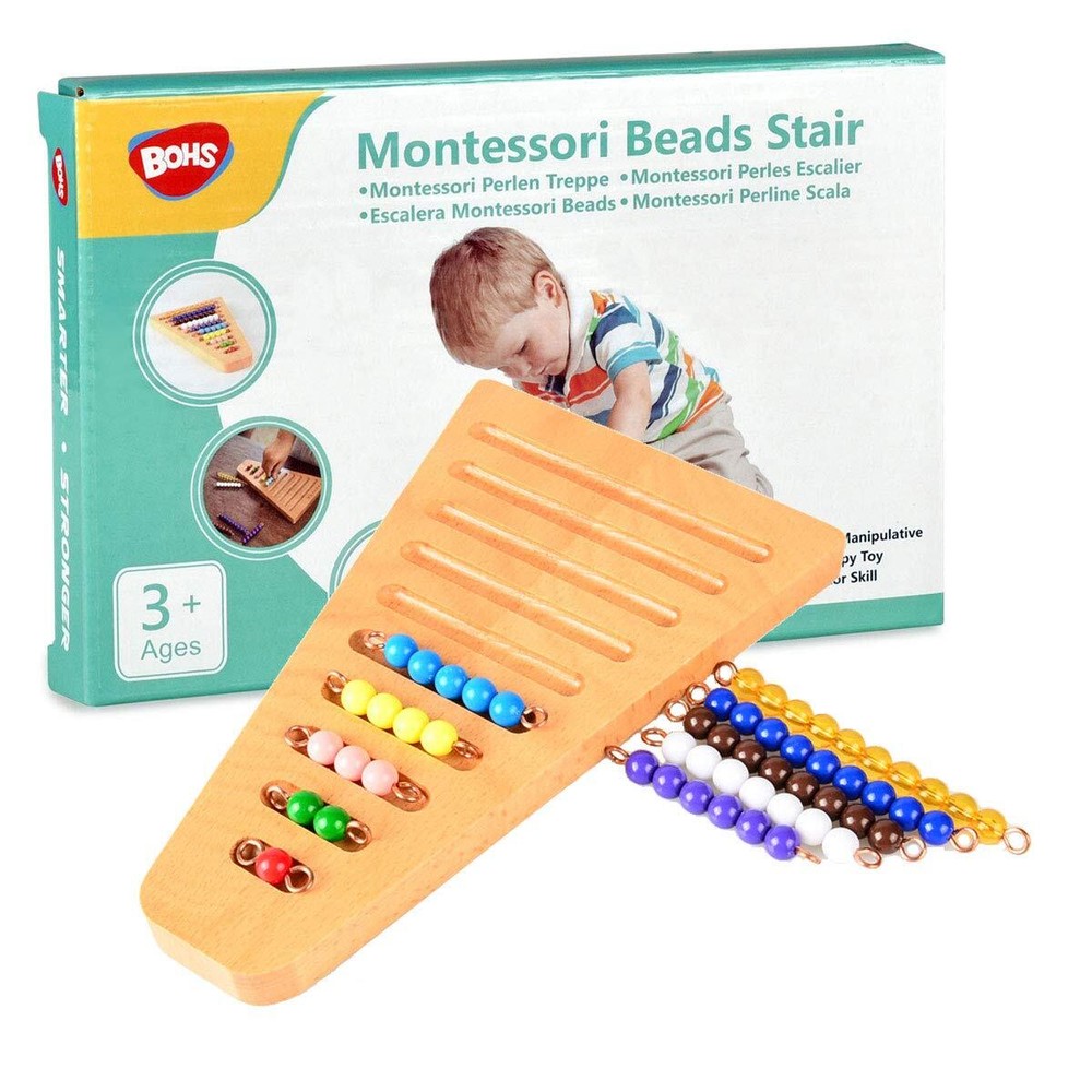 BOHS Montessori Bead Stair Set 1-10 Counting with Sorting Tray- Compact Educa...