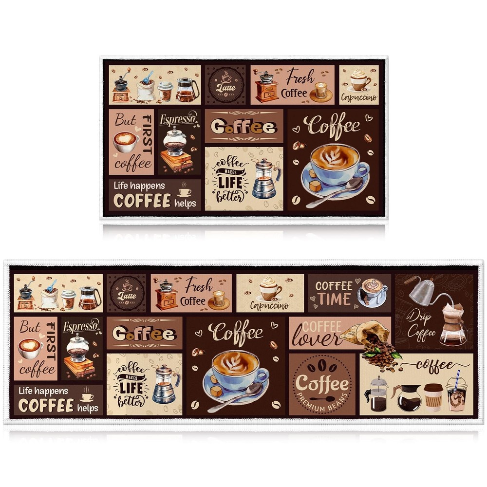 Non-Slip InIsaJace Coffee Kitchen Floor Mat Anti-Fatigue Rug 2-Pack