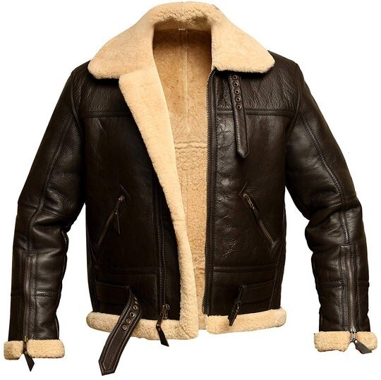 Men's B3 RAF IRVIN Real Sheepskin Shearling Leather Aviator Fur Bomber Jacket