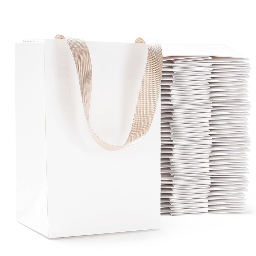 Small White Gift Bags 40Pcs 5.25x3.75x8 Inches with Ribbon Handles
