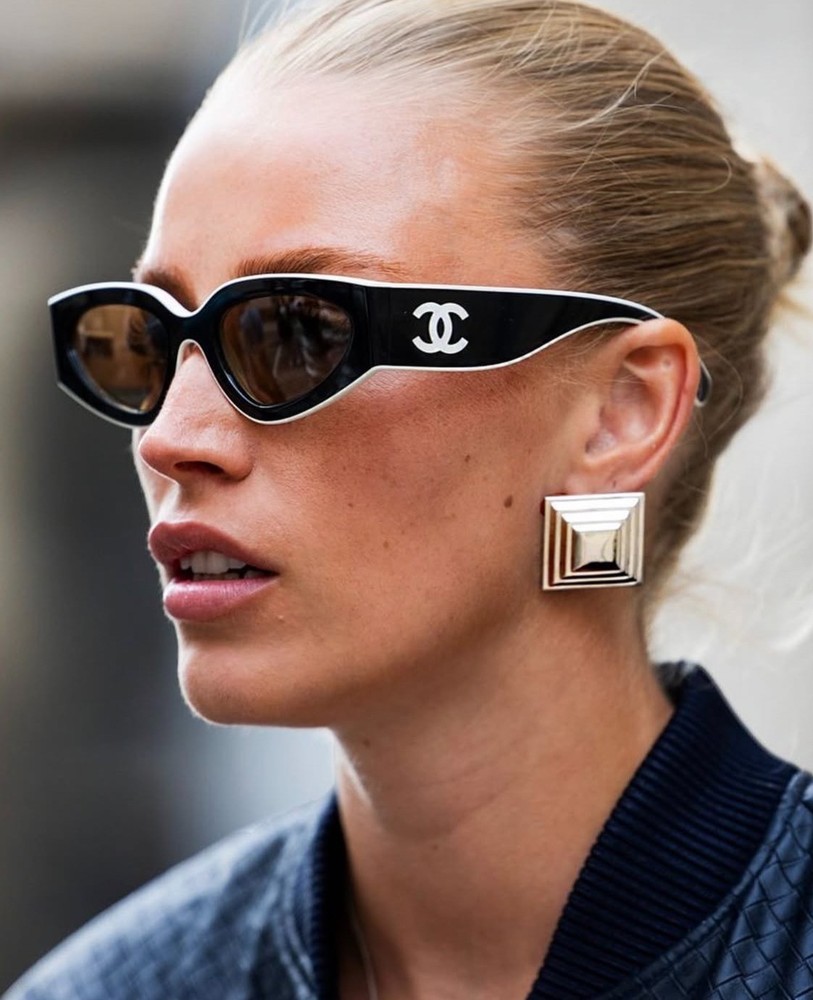 NEW CHANEL CH6056 Sunglasses Black/Beige Brown Lens Shield Wrap