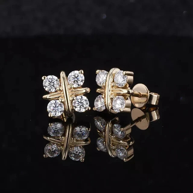 2 Ct Round Cut Moissanite stud Earrings In 14K Yellow Gold Plated For Gift