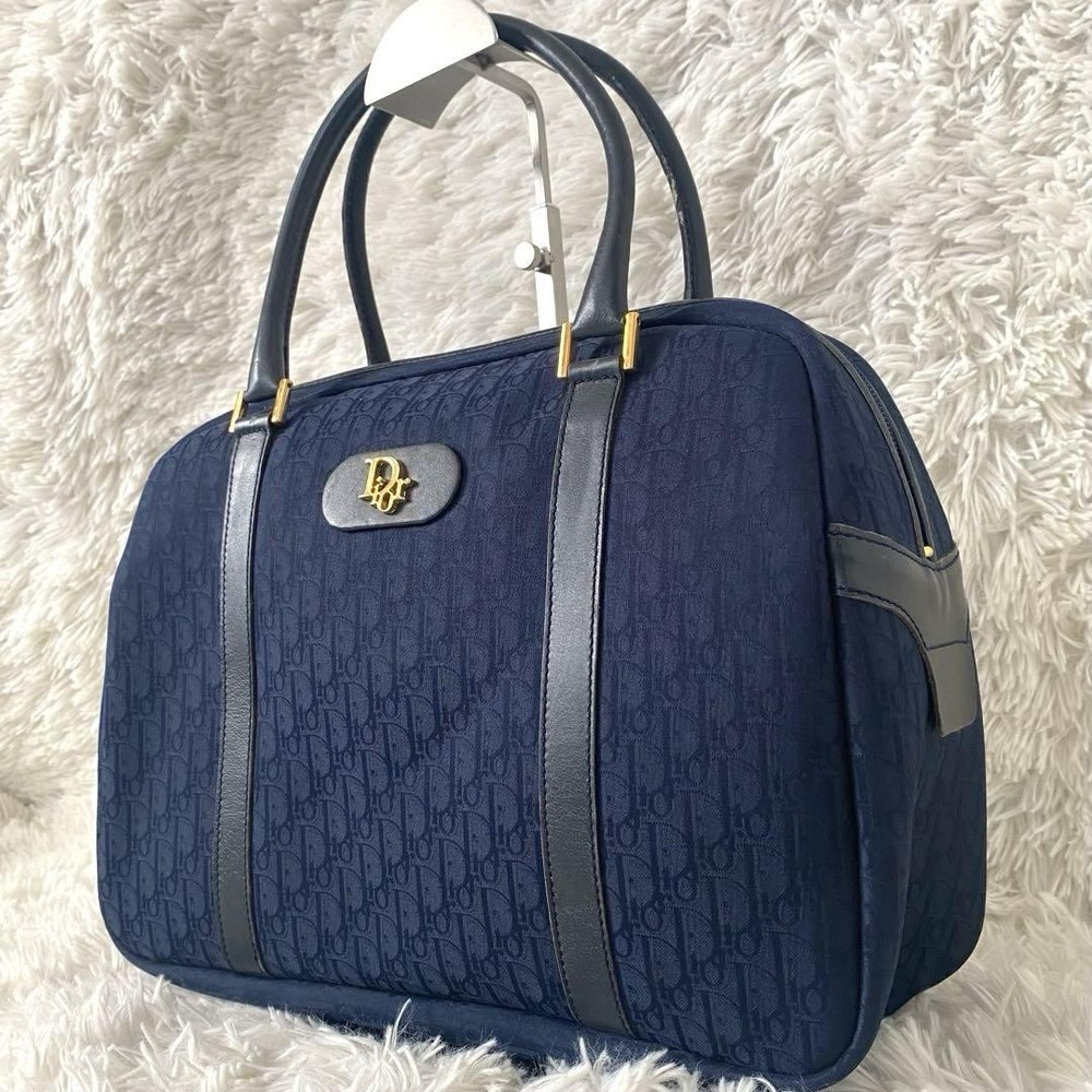 Dior Trotter Mini Boston Bag in Navy with Gold Logo Rare Find