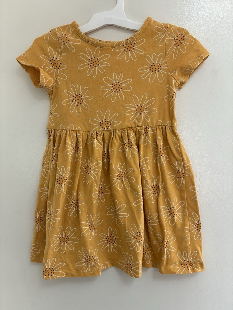 Cat & Jack Toddler Girls Floral Cotton Fit & Flare Short Sleeve Dress Yellow 4T
