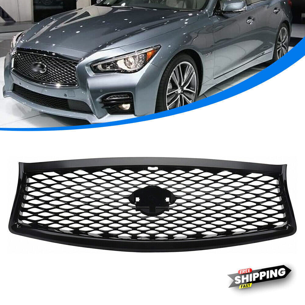 Front Bumper Upper Grille Replacement For Infiniti Q50 14-17 JDM Gloss Black