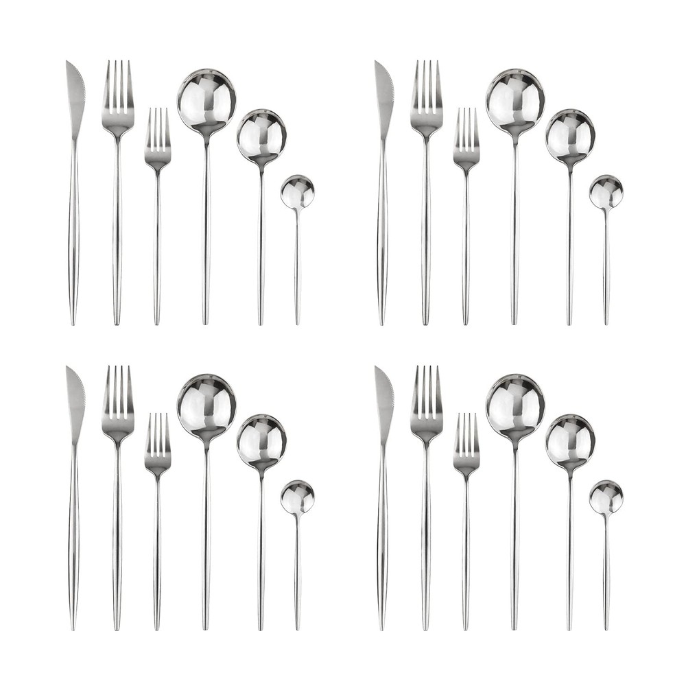 24Pcs 18/0 Stainless Steel Mirror Silverware Cutlery Flatware Set