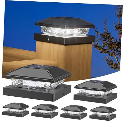 Solar Post Lights Outdoor Cool White 6 Pack Black Fence Lights