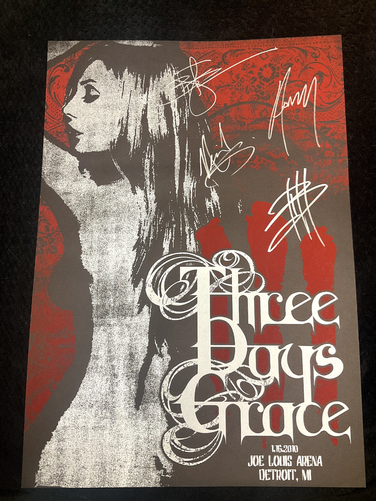 Three Days Grace Signed 16x23 Poster Detroit Adam Gontier All Members-image