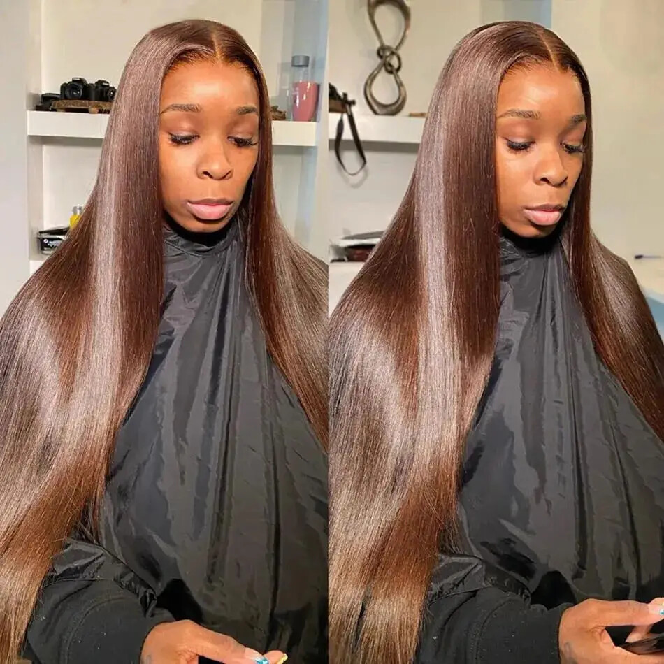 Chocolate Brown 13x4 Glueless Pre Plucked Lace Front Human Hair Wig